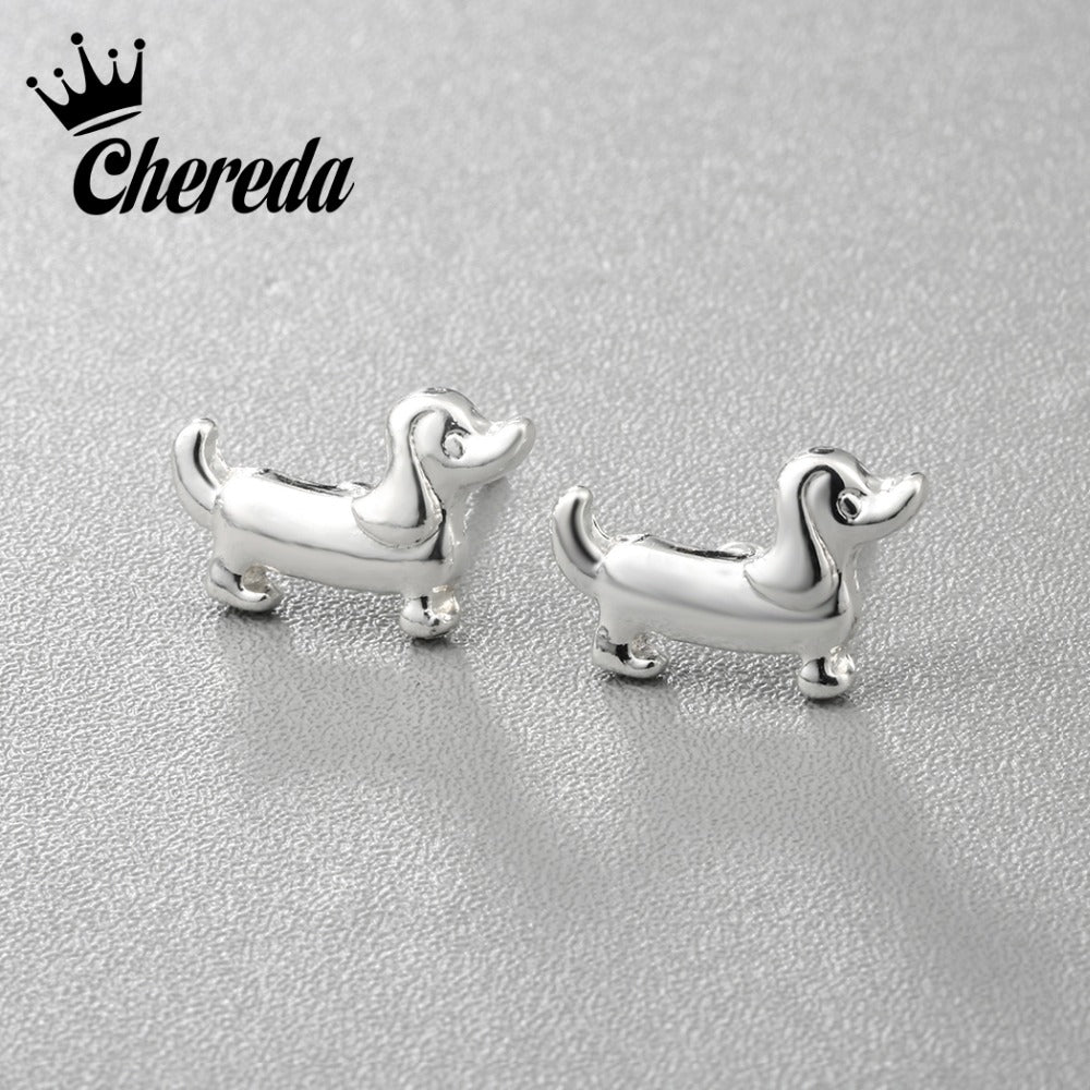 Classic Dog Stud Earrings Cartoon Hippie Tiny Dachshund Earring Silver Color Cute Animal Fashion Women Jewelry Gift