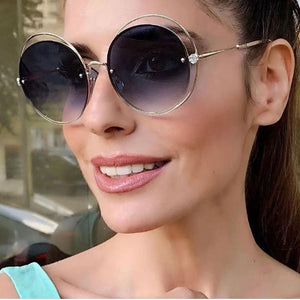 Chic Circle Hollow Out Frame Oversized Women's Sunglasses 2023 Round Cat Eye Sun Glasses Female Brand Crystal Shades