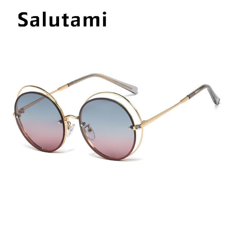 Chic Circle Hollow Out Frame Oversized Women's Sunglasses 2023 Round Cat Eye Sun Glasses Female Brand Crystal Shades