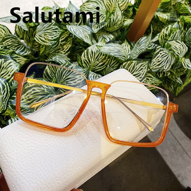 Chic Half Frame Square Clear Glasses Frame For Women Oversized Alloy Ins Shades Female Transparent Lens Black Brown Eyeglass