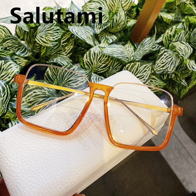 Chic Half Frame Square Clear Glasses Frame For Women Oversized Alloy Ins Shades Female Transparent Lens Black Brown Eyeglass