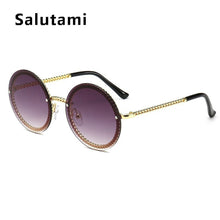 Load image into Gallery viewer, Chic No Chain Lens Alloy Women Sunglasses 2023  Brand Vintage Retro Black Sexy Round Sun Glasses Female Shades Rimless