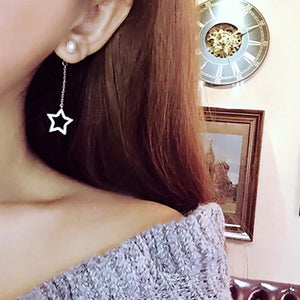 Chic Rhinestone Long Asymmetrical Dangle Earring Crystal Star Moon Simulated Pearl Drop Pendant Earring Women Jewelry