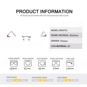 China factory handmade rimless eyeglasses frames women men reading optical frame with acetate temple