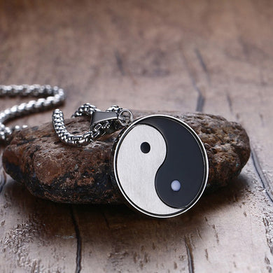 Chinese Mystical Symb Yin Yang Pendant Necklace for Men Stainless Steel Gossip Meditates Yoga Two Tone Male Jewelry 24 inch