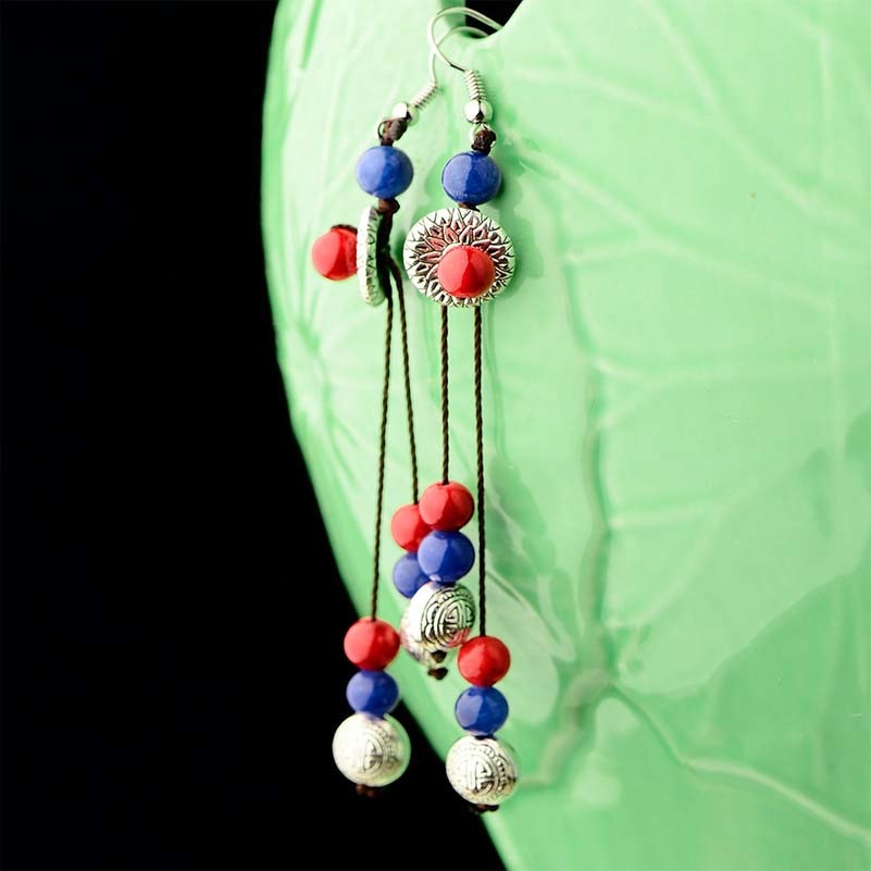 Chinese Natural Handmade Earrings Vintage Ethnic Jewelry Beads Dangle Drop Hook Earrings For Women Christmas 2018