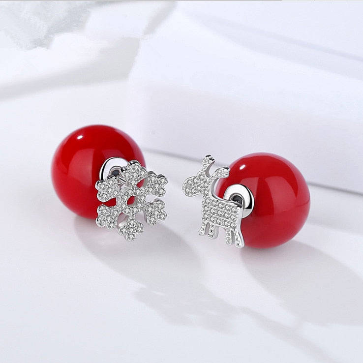 Christmas Earings Sterling Silver s925 Jewelery For Woman Red Ball Crystal Animal Deer Snowflake Fashion Festival Gifts 1 Pair