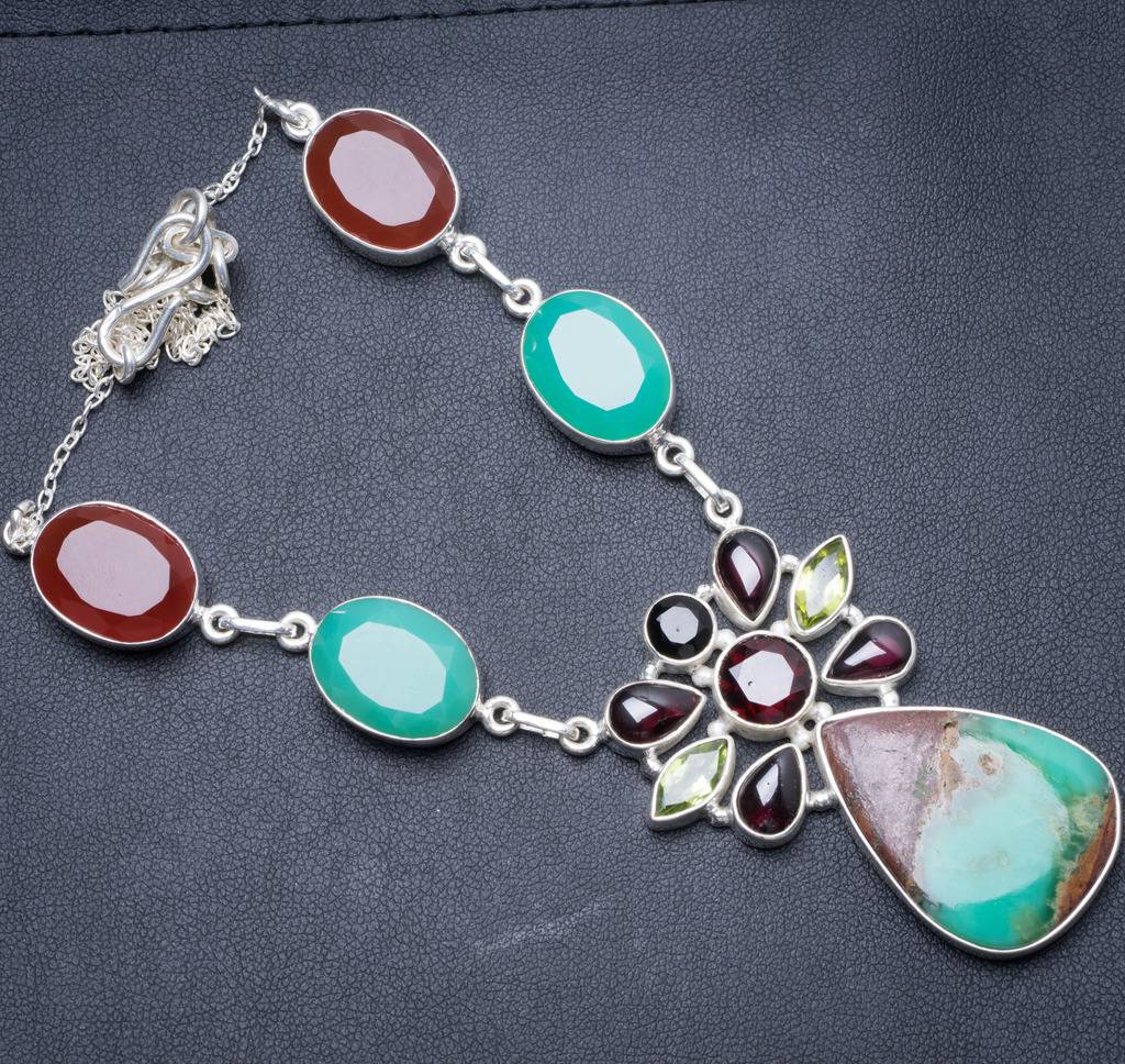 Chrysoprase,Amethyst,Peridot,Garnet and Carnelian Handmade 925 Sterling Silver Necklace 17.5 Y3473