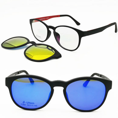 Classic 001 ULTEM wayframe shape optical glasses frame with magnetic clip on polarized sunglasses lenses handy 2 in 1 eyewear