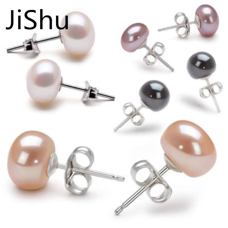 Classic 6MM-7MM Real Pearl S925 Stud Earrings Purple Pink Colors White Natural Pearls Ear Earrings for Women