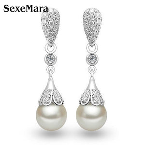 Classic 925 Sterling silver Clear Crystal Long Drop Earrings Teardrop Bridal Party Wedding Jewelry for Women Wholesale