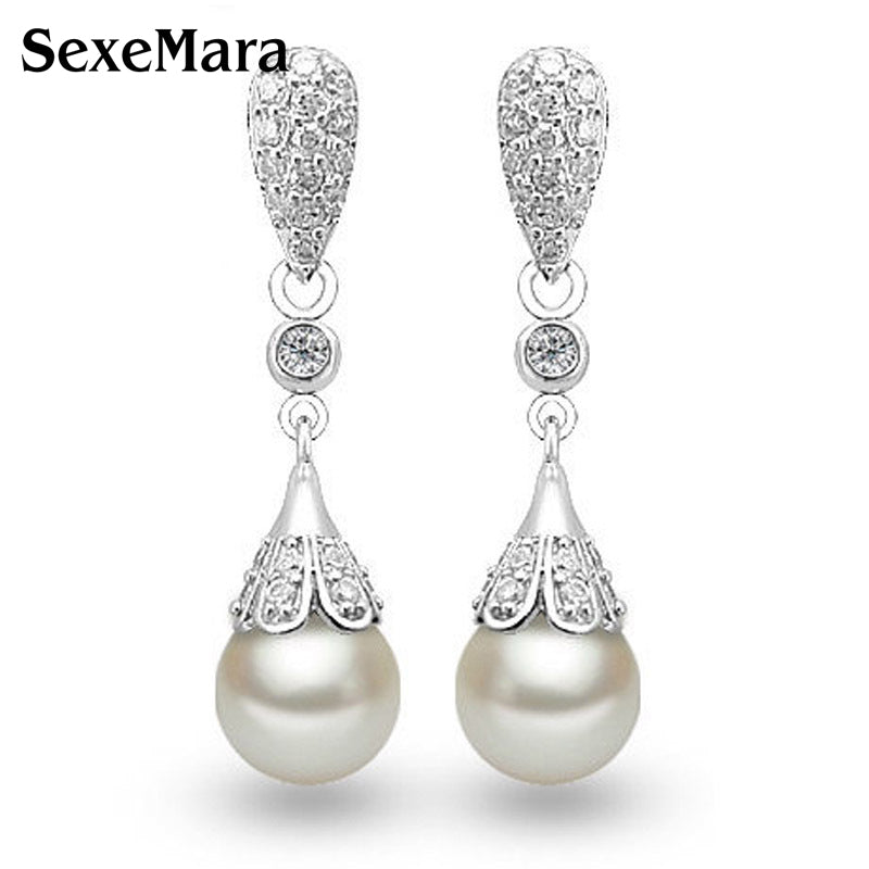 Classic 925 Sterling silver Clear Crystal Long Drop Earrings Teardrop Bridal Party Wedding Jewelry for Women Wholesale
