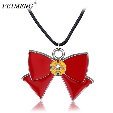 Classic Anime Sailor Moon Necklace Charm Red Bow Tie Bowknot Pendant Necklaces For Women Fashion Jewelry Choker Accessories