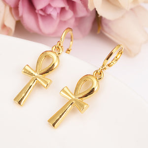 Classic Ankh Earrings Gold Color Egyptian Cross Jewelry Women Egypt Hieroglyphs Crux Ansata wedding bridal party Earrings gifts