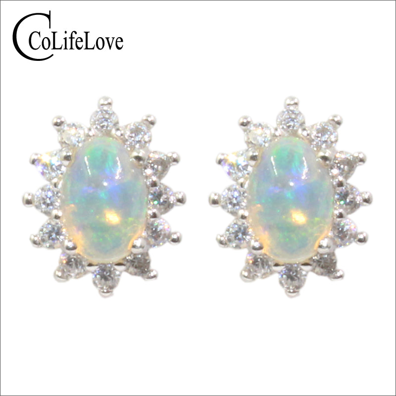Classic Australia opal stud earrings 4 mmm * 6 mm natural opal earrings sterling silver opal wedding jewelry romantic gift