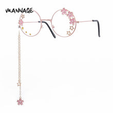 Load image into Gallery viewer, Classic Cosplay Glasses Frame Round Lens Flat Optical Mirror Simple Metal Glasses Frame with Pendant Rhinestone Decor