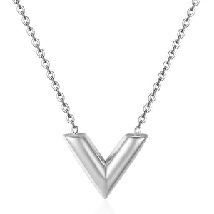 Classic Design Famous Brand V Letter Pendant Necklace For Woman Titanium Steel Woman Necklace Luxury Jewelry Female Top Quality