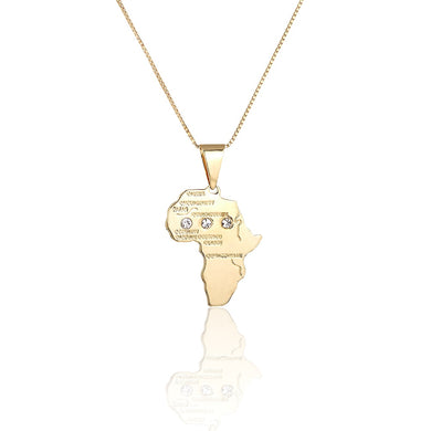 Classic Gold Color Africa Map Pendant Necklace Male Vintage Copper Jewelry Rhinestone Hop Long Chain Necklace For Men