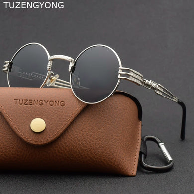 Classic Gothic Steampunk Polarized Men Sunglasses Round Women Brand Designer Vintage Metal Sun Glasses UV400 Oculos