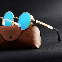 Carica l&#39;immagine nel visualizzatore di Gallery, Occhiali da sole rotondi classici stile gotico Steampunk Uomo Donna Occhiali da sole con lenti colorate con montatura in metallo retrò rotondo di marca