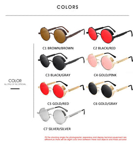 Classic Gothic Steampunk Style Round  Sunglasses  Men Women Brand Designer Retro Round Metal Frame Colorful Lens Sun Glasses