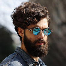 Carica l&#39;immagine nel visualizzatore di Gallery, Occhiali da sole rotondi classici stile gotico Steampunk Uomo Donna Occhiali da sole con lenti colorate con montatura in metallo retrò rotondo di marca