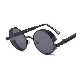 Occhiali da sole rotondi classici stile gotico Steampunk Uomo Donna Occhiali da sole con lenti colorate con montatura in metallo retrò rotondo di marca