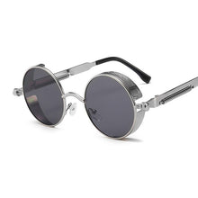 Carica l&#39;immagine nel visualizzatore di Gallery, Occhiali da sole rotondi classici stile gotico Steampunk Uomo Donna Occhiali da sole con lenti colorate con montatura in metallo retrò rotondo di marca
