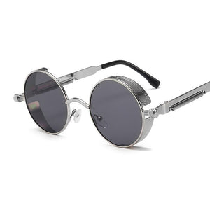 Occhiali da sole rotondi classici stile gotico Steampunk Uomo Donna Occhiali da sole con lenti colorate con montatura in metallo retrò rotondo di marca