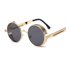 Carica l&#39;immagine nel visualizzatore di Gallery, Occhiali da sole rotondi classici stile gotico Steampunk Uomo Donna Occhiali da sole con lenti colorate con montatura in metallo retrò rotondo di marca