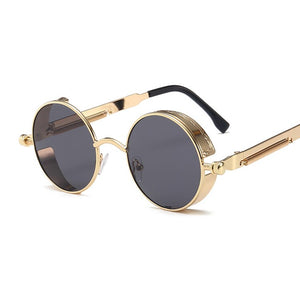 Occhiali da sole rotondi classici stile gotico Steampunk Uomo Donna Occhiali da sole con lenti colorate con montatura in metallo retrò rotondo di marca
