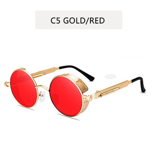 Classic Gothic Steampunk Style Round  Sunglasses  Men Women Brand Designer Retro Round Metal Frame Colorful Lens Sun Glasses