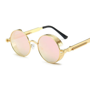 Occhiali da sole rotondi classici stile gotico Steampunk Uomo Donna Occhiali da sole con lenti colorate con montatura in metallo retrò rotondo di marca