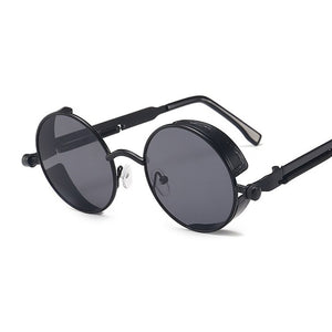 Occhiali da sole rotondi classici stile gotico Steampunk Uomo Donna Occhiali da sole con lenti colorate con montatura in metallo retrò rotondo di marca
