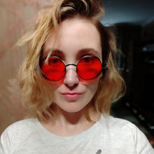 Carica l&#39;immagine nel visualizzatore di Gallery, Occhiali da sole rotondi classici stile gotico Steampunk Uomo Donna Occhiali da sole con lenti colorate con montatura in metallo retrò rotondo di marca