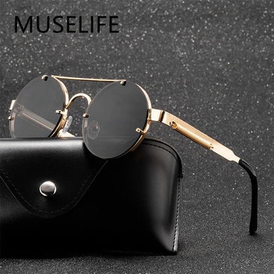 Classic Gothic Steampunk Sunglasses  Brand Designer  Men and Women Retro Round Metal Frame Sunglasses UV400