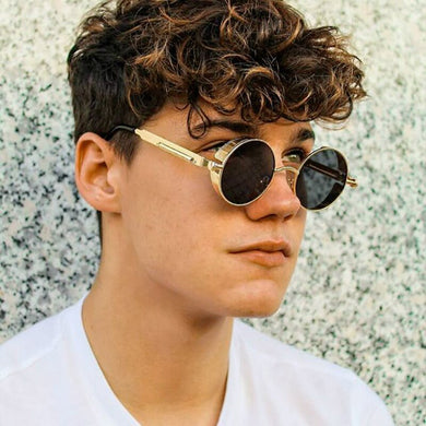 Classic Gothic Steampunk Sunglasses  Brand Designer  Men and Women Retro Round Metal Frame Sunglasses UV400