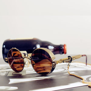 Classic Gothic Steampunk Sunglasses  Brand Designer High Quality Men and Women Retro Round Metal Frame Sunglasses UV400