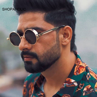 Classic Gothic Steampunk Sunglasses Male  Brand Designer  Men And Women Retro Round Metal Frame UV400
