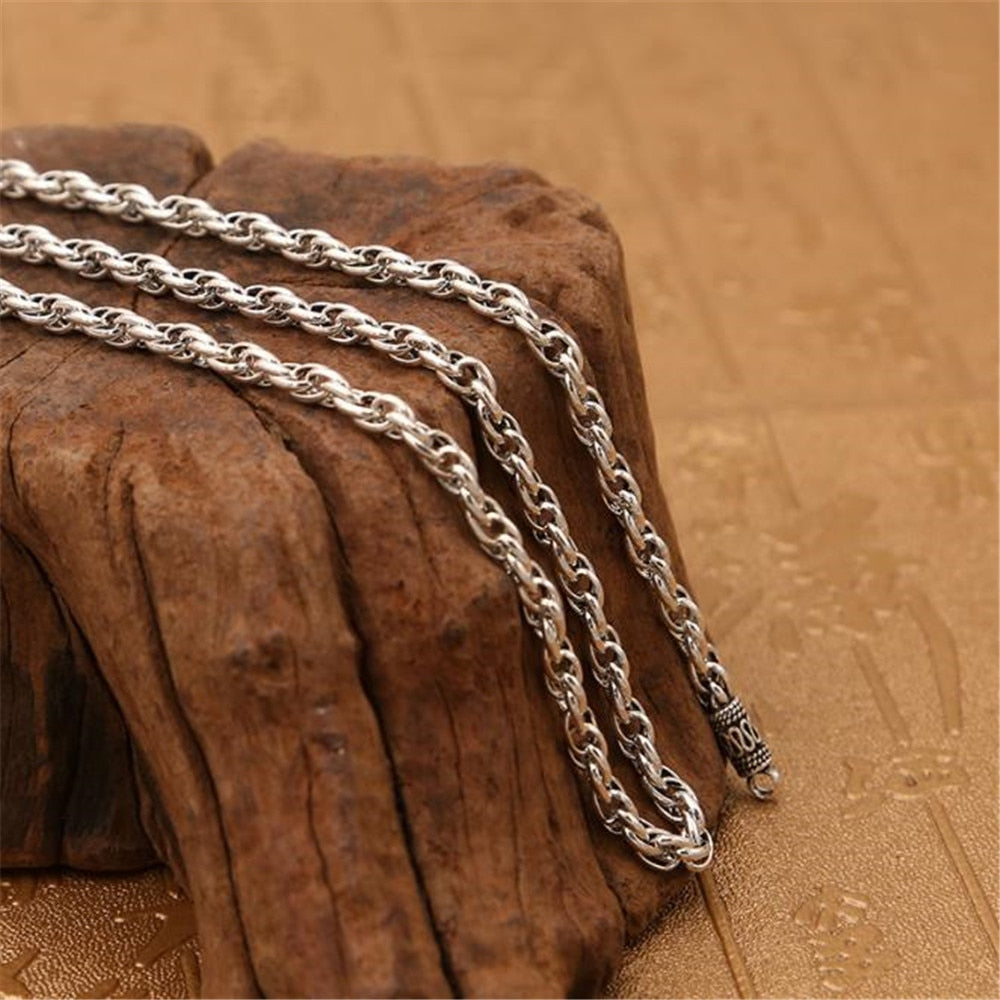 Classic Hemp Rope Necklace Chain 100% Pure Silver Chain Necklace S925 Sterling Silver Thai Silver Necklaces Unisex Jewelry