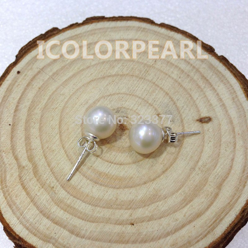 Classic High Quality 7-8mm Perfectly Round Genuine Natural Pearl Earrings With Pure Silver Pins .