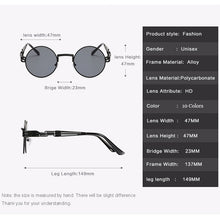 Load image into Gallery viewer, Classic Men Women Brand Designer Retro Round Metal Frame Colorful Lens Sun Glasses Gothic Steampunk Style Round Sunglasses UV400