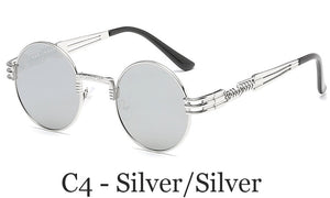Classic Men Women Brand Designer Retro Round Metal Frame Colorful Lens Sun Glasses Gothic Steampunk Style Round Sunglasses UV400
