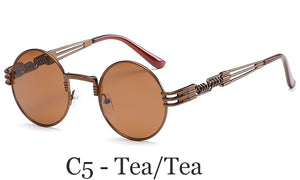 Classic Men Women Brand Designer Retro Round Metal Frame Colorful Lens Sun Glasses Gothic Steampunk Style Round Sunglasses UV400