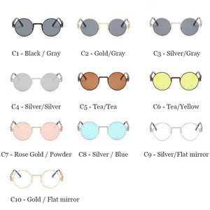 Classic Men Women Brand Designer Retro Round Metal Frame Colorful Lens Sun Glasses Gothic Steampunk Style Round Sunglasses UV400