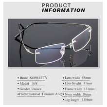 Load image into Gallery viewer, Classic Mens Titanium Rimless Glasses Frames , Spring Temple Myopia Optical Frame , Ultra-light Frameless Eyeglasses A858