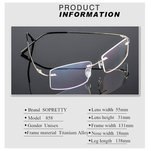 Classic Mens Titanium Rimless Glasses Frames , Spring Temple Myopia Optical Frame , Ultra-light Frameless Eyeglasses A858