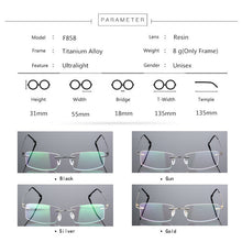 Load image into Gallery viewer, Classic Mens Titanium Rimless Glasses Frames , Spring Temple Myopia Optical Frame , Ultra-light Frameless Eyeglasses F858