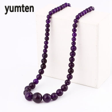 Collana classica di gioielli in pietra naturale Catena di pietra 6-14mm Arenaria Ametista Perline rotonde Gioielli girocollo Collana da 18 pollici Donna 