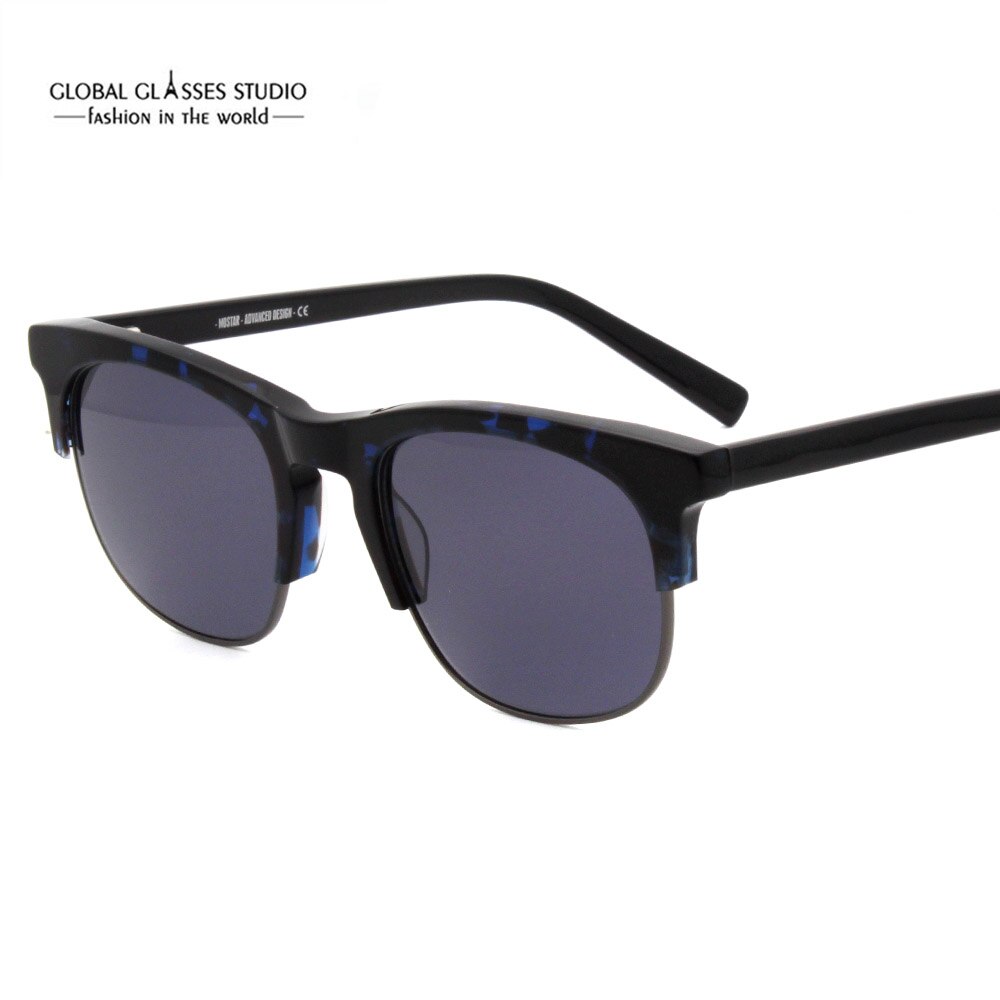 Classic Men's Black Gray Blue Brown Green Green lens Acetate Stainless steel Sunglasses Eyewear MST7106